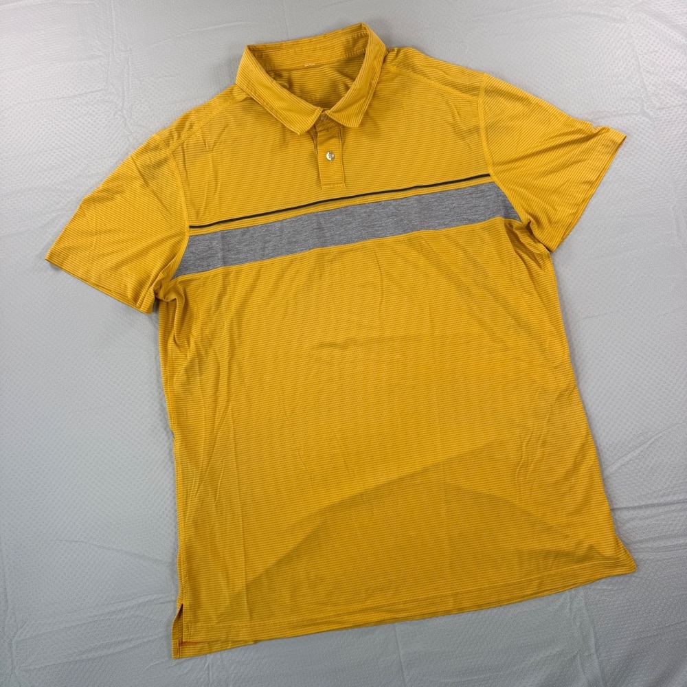 Lululemon Mens XL Striped Golf Polo Shirt Yellow Grey Short Sleeve Athletic